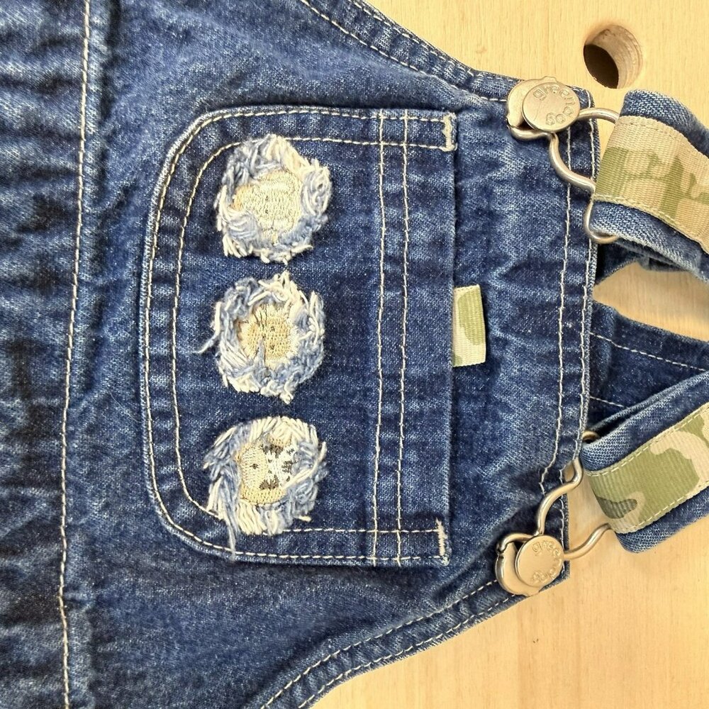 Vintage GREENDOG Blue Denim Overall Shorts With Camo T Shirt Size 18 Mo - Picture 11 of 14